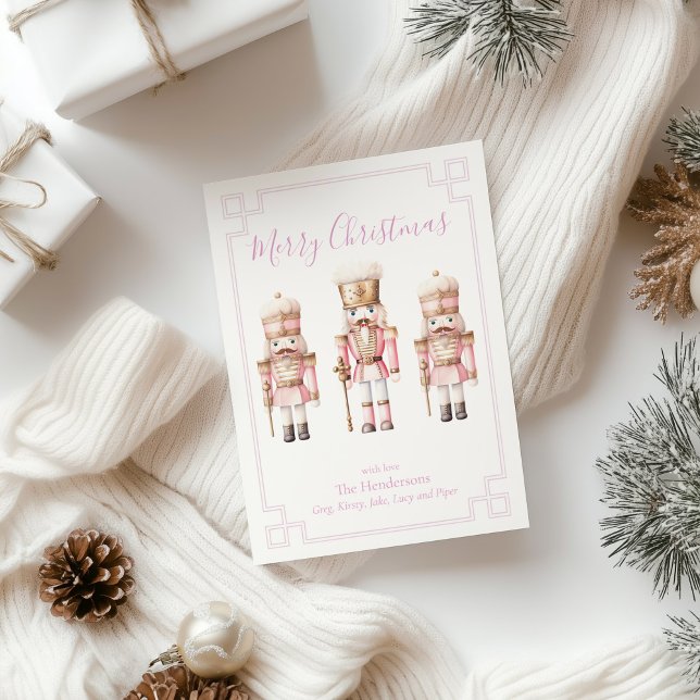 Cascanueces Rosa de Navidad (pink nutcracker christmas holiday card)