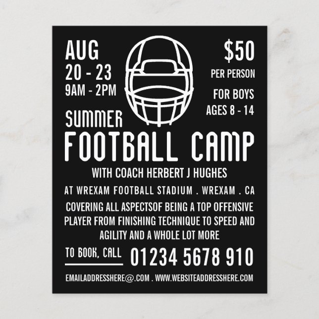 Casco de fútbol negro, publicidad de campamento de (Frente)
