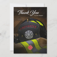 Casco para bomberos y chaqueta gracias postal
