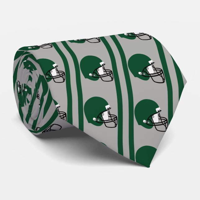 Casco verde de fútbol con corbata gris/plata (Enrollado)