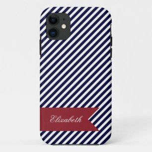 Bandas azul y blanca de la marina con Funda Monogr