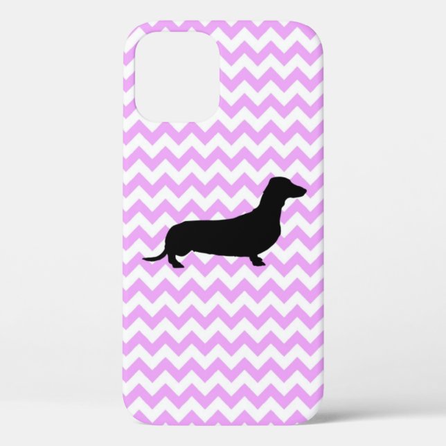 Case-Mate Para iPhone Chevron rosa con Funda de silueta de Dachshund (Reverso )