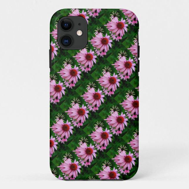 Case-Mate Para iPhone flores de equinácea rosada en funda verde (Reverso)