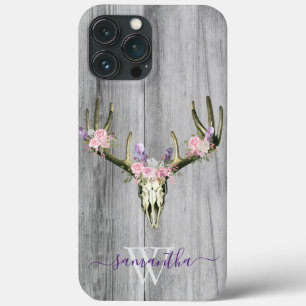 Para iPhone 13 Pro Max Funda con estampado floral de cráneo de ciervo boh