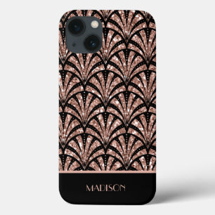 Para iPhone 13 Funda con patrón Art Déco de monograma con brillo 