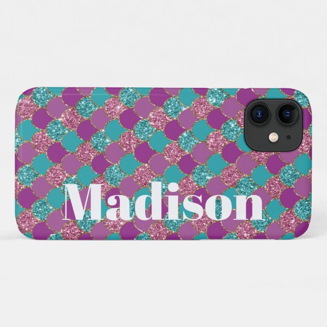 Case-Mate Para iPhone Funda con patrón de escamas de sirena con brillo f (Reverso (horizontal))