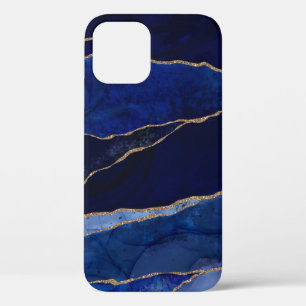 Para iPhone 12 Funda de ágata azul y dorado con estilo minimalist