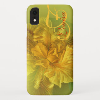 Funda de arte amarillo floral con nombre iris
