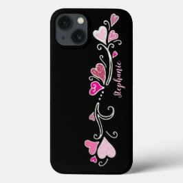 Para iPhone 13 Funda de arte Doodle Purpurina de corazones rosado