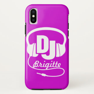 Funda de auriculares con nombre de DJ morado y bla