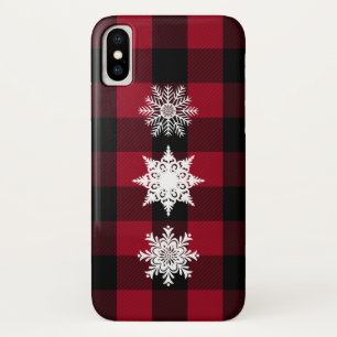 Para iPhone X Funda de celda de copos de nieve, rojo y negro