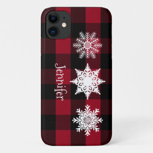 Para iPhone 11 Funda de celda rojo, negro y negro, copos de búfal