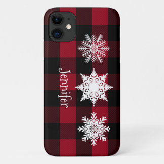 Para iPhone 11 Funda de celda rojo, negro y negro, copos de búfal