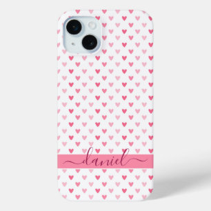 Para iPhone 15 Mini Funda de corazón rosado personalizado moderno pers