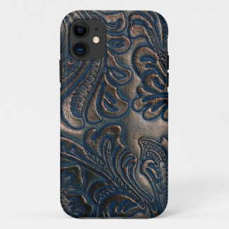 Para iPhone 11 Funda de cuero marrón oscuro Grabado en relieve de