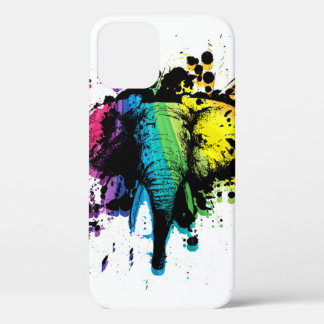 Para iPhone 12 Funda de diseño del elefante de toro arcoiris iP