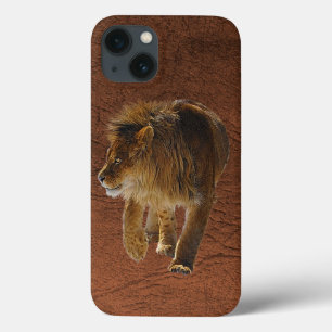 Para iPhone 13 Funda de dispositivos de leones falsos y de cuero 