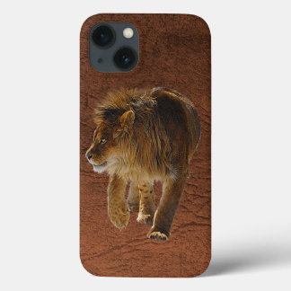 Para iPhone 13 Funda de dispositivos de leones falsos y de cuero