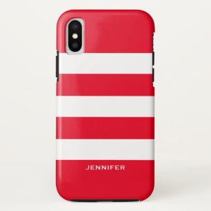 Para iPhone XS Funda de fondo rojo cambiable de franjas blancas