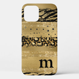 Para iPhone 12 Funda de monograma de escritura con brillo dorado