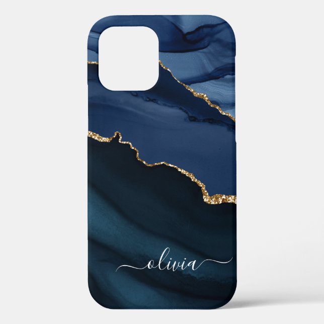 Case-Mate Para iPhone Funda de Monograma de Oro Geode Blue Agate iPho (Reverso )
