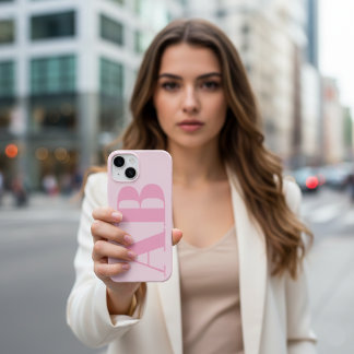 Funda Para iPhone 14 De Case-Mate Funda de monograma mínimo inicial de la chica rosa
