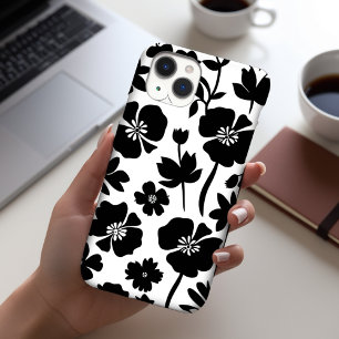 Para iPhone 15 Funda de patrón floral blanco y negro
