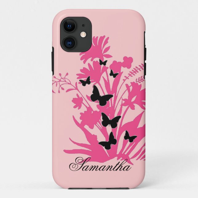 Case-Mate Para iPhone Funda de personalizable de mariposa floral rosa (Reverso)