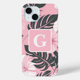 Para iPhone 15 Funda de pulpa Tropical Hibiscus Monogram