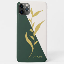 Para iPhone 11 Pro Max Funda de resumen geométrico verde botánico de oro