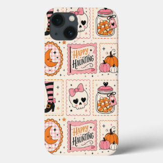 Para iPhone 13 Funda de sello rosa de feliz caza
