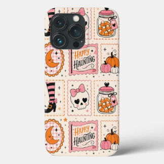 Para iPhone 13 Pro Funda de sello rosa de feliz caza