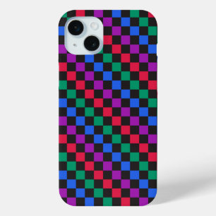 Para iPhone 15 Mini Funda de tablero de ajedrez negro con verde ácido
