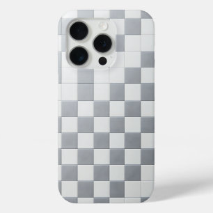 Para iPhone 15 Pro Funda de teléfono a cuadros gris y blanco minimali