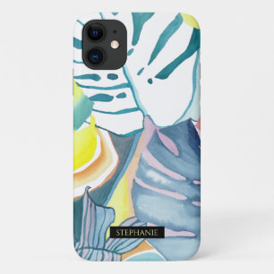 Para iPhone 11 Funda de teléfono con arte abstracto de Monstera a