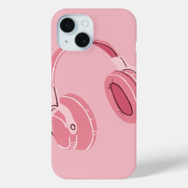 Para iPhone 15 Funda de teléfono con auriculares estética rosa –
