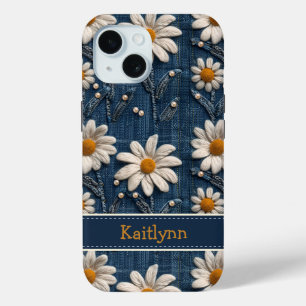 Para iPhone 15 Funda de teléfono con bordado floral de nombre per