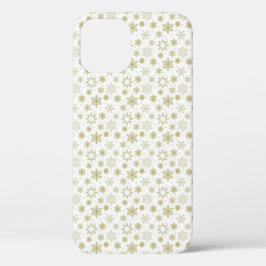 Para iPhone 12 Funda de teléfono con diseño de copo de nieve dora
