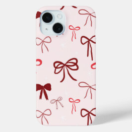 Para iPhone 15 Funda de teléfono con elegante lazo rojo