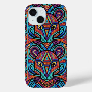 Para iPhone 15 Funda de teléfono con espíritu animal Huichol vibr