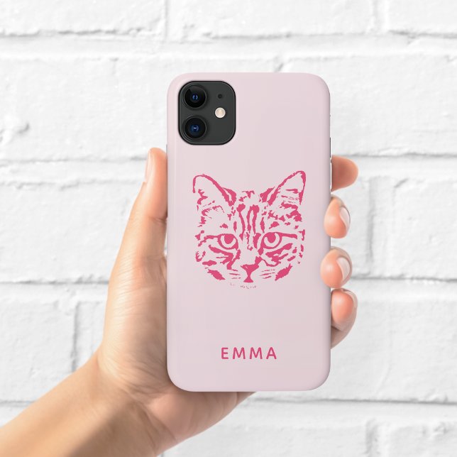 Case-Mate Para iPhone Funda de teléfono con ilustración de gato rosa (Subido por el creador)
