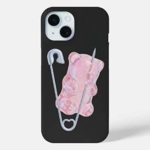 Para iPhone 15 Funda de teléfono con imperdible de osito de gomin
