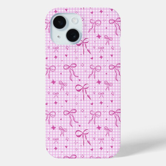 Case-Mate Para iPhone Funda de teléfono con lazo de gingham rosa (Reverso )