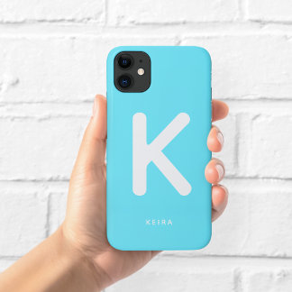 Para iPhone 11 Funda de teléfono con monograma azul cian eléctric