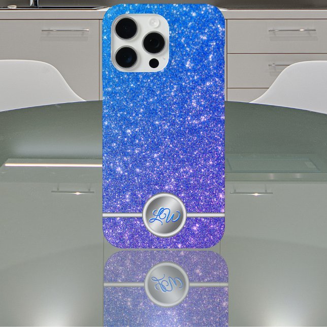Case-Mate Para iPhone Funda de teléfono con monograma de purpurina azul  (Subido por el creador)