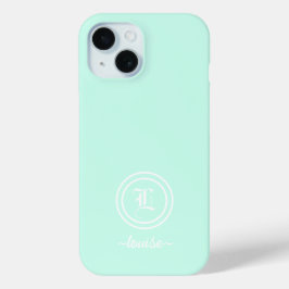 Para iPhone 15 Funda de teléfono con monograma verde menta person