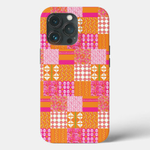 Para iPhone 13 Pro Funda de teléfono con parches florales rosados y n