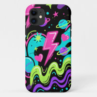 Funda de teléfono con patrón de doodle neón sobre