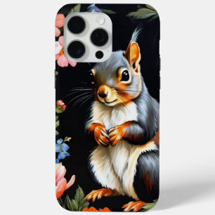 Para iPhone 15 Pro Max Funda de teléfono de ardilla y floral Dark Cottage