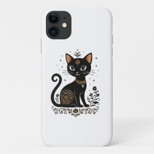 Para iPhone 11 Funda de teléfono de arte de gato negro elegante -